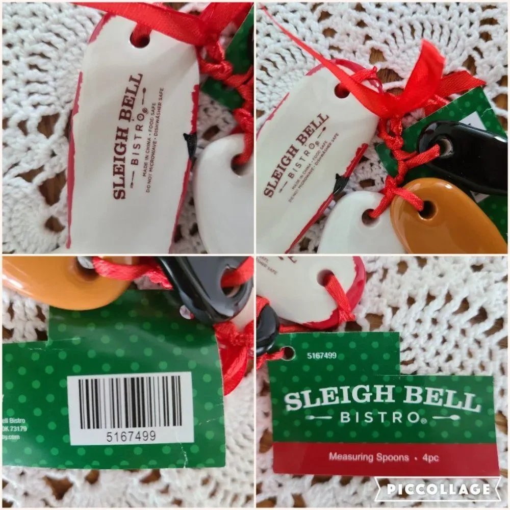 Sleigh Bell Bistro Porcelain Holiday Measuring Spoons Very Merry HL9173119 NWT
